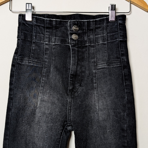 FREE PEOPLE Jayde Flare Jeans We The Free Wide Leg Bell Bottoms Washed Black 25 - Picture 11 of 13